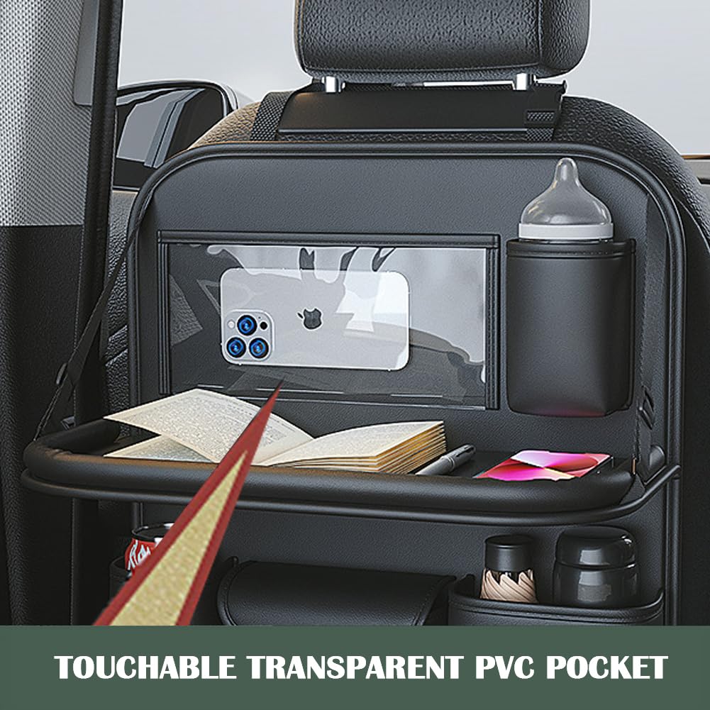 Car Backseat Organizer with Foldable Table Tray (Black(Long Edition))