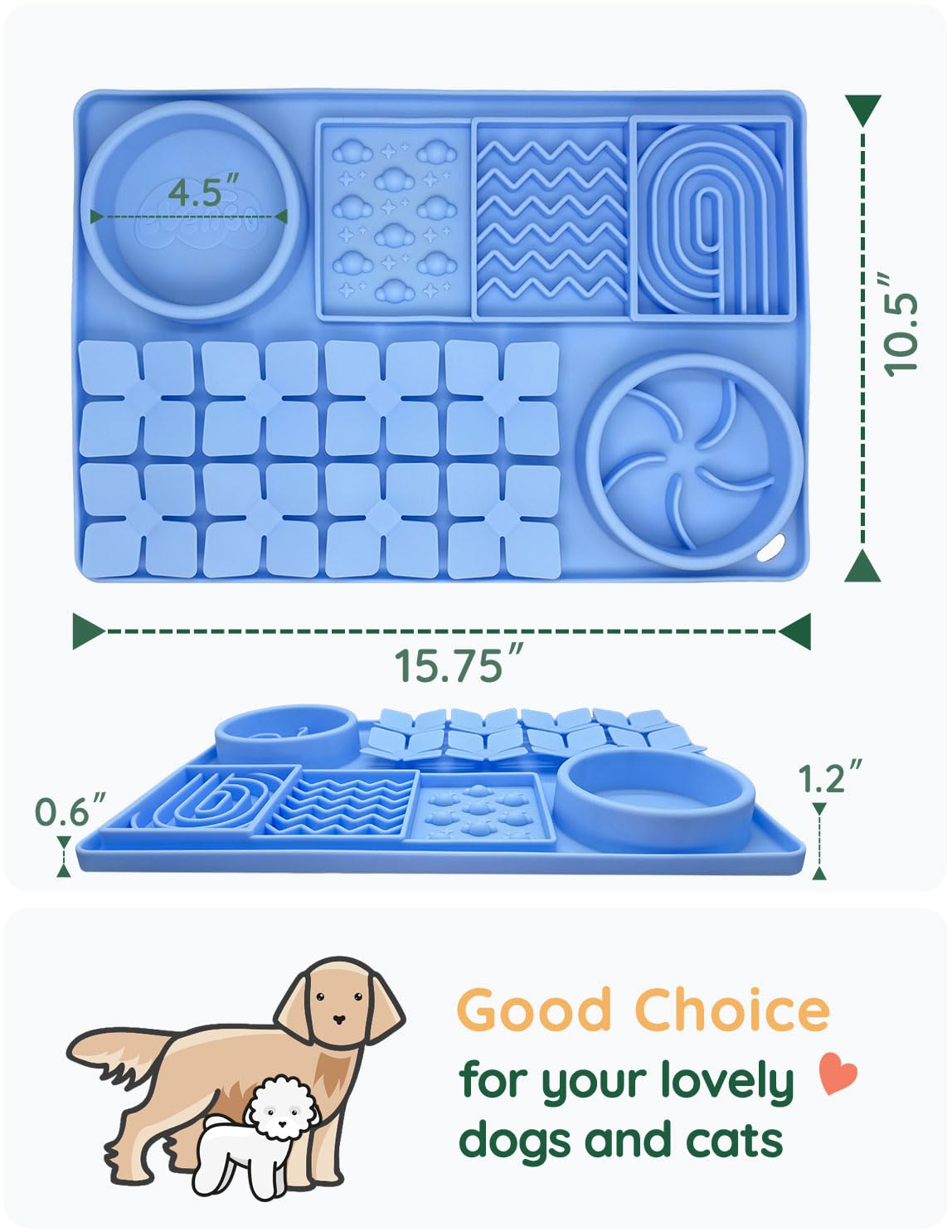Slow Feeder Bowl for Dogs and Cats (Light Blue)