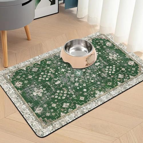 Pet Food Mats for Floor (Dark Green / 30"l X 17"w)
