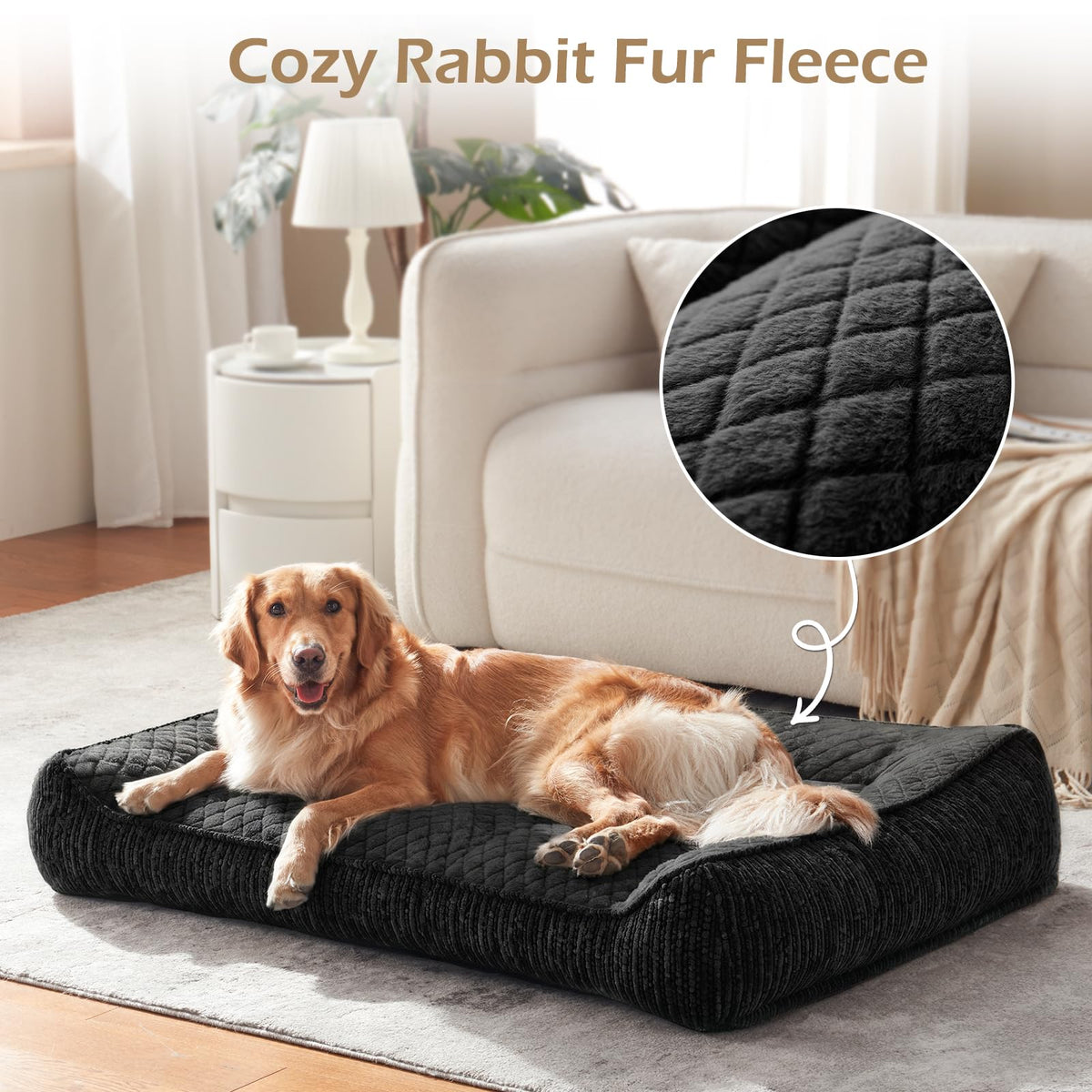 XL Orthopedic Dog Bed for Large Dogs (XL Plus(45"L x 32"W x 9.5"Th) / Black)