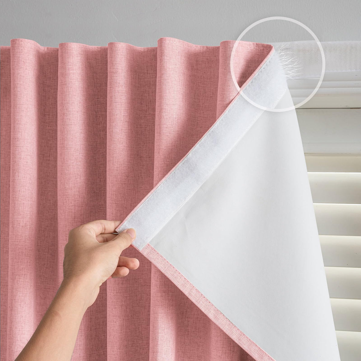 100% Blackout Stick on Self Stick Curtains (Light Pink / 46"W x 72"H)