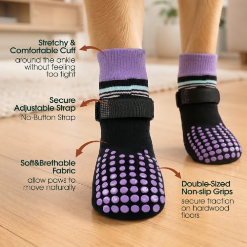 2 Pairs Anti Slip Dog Socks with Grips (M(paw width: 2.36") / black)