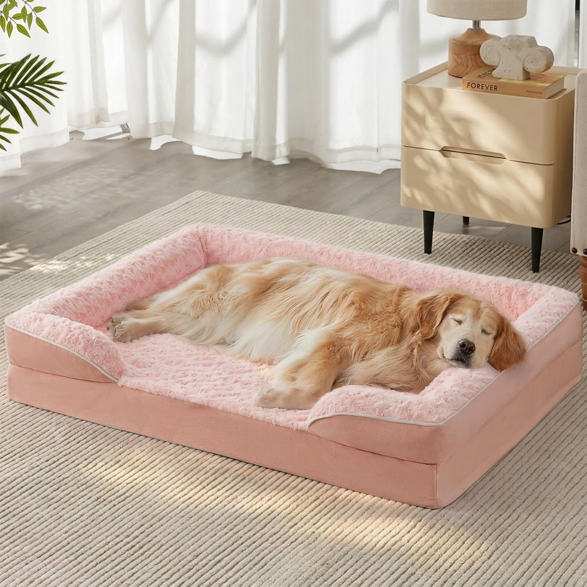 Orthopedic Washable XXL Dog Bed for Senior Dog Cozy Sleep (48.0"l X 36.0"w X 7.0"th / Light Pink)