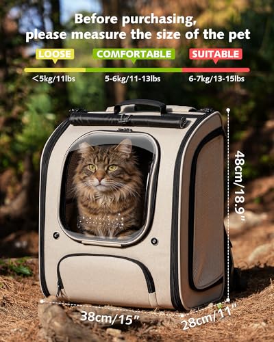 Cat Backpack Carrier (Khaki / 14.9"L x 11.0"W x 19.6"H)