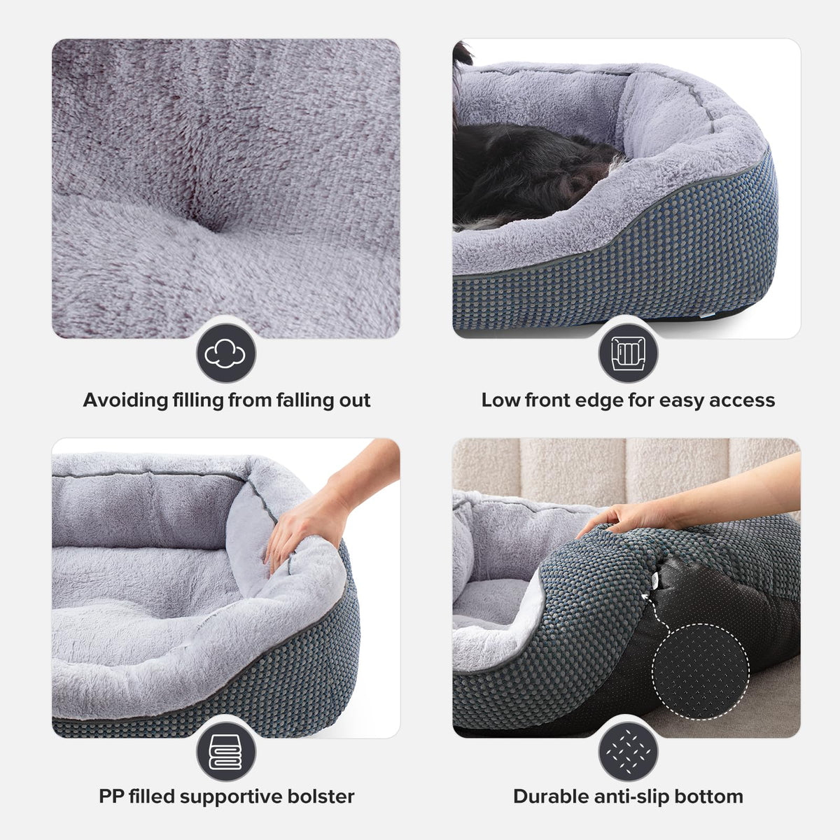 Small Dog Bed Orthopedic Warming Soft Calming Sleeping Durable with Anti (S PLUS (25"x21"x8") / Navy)