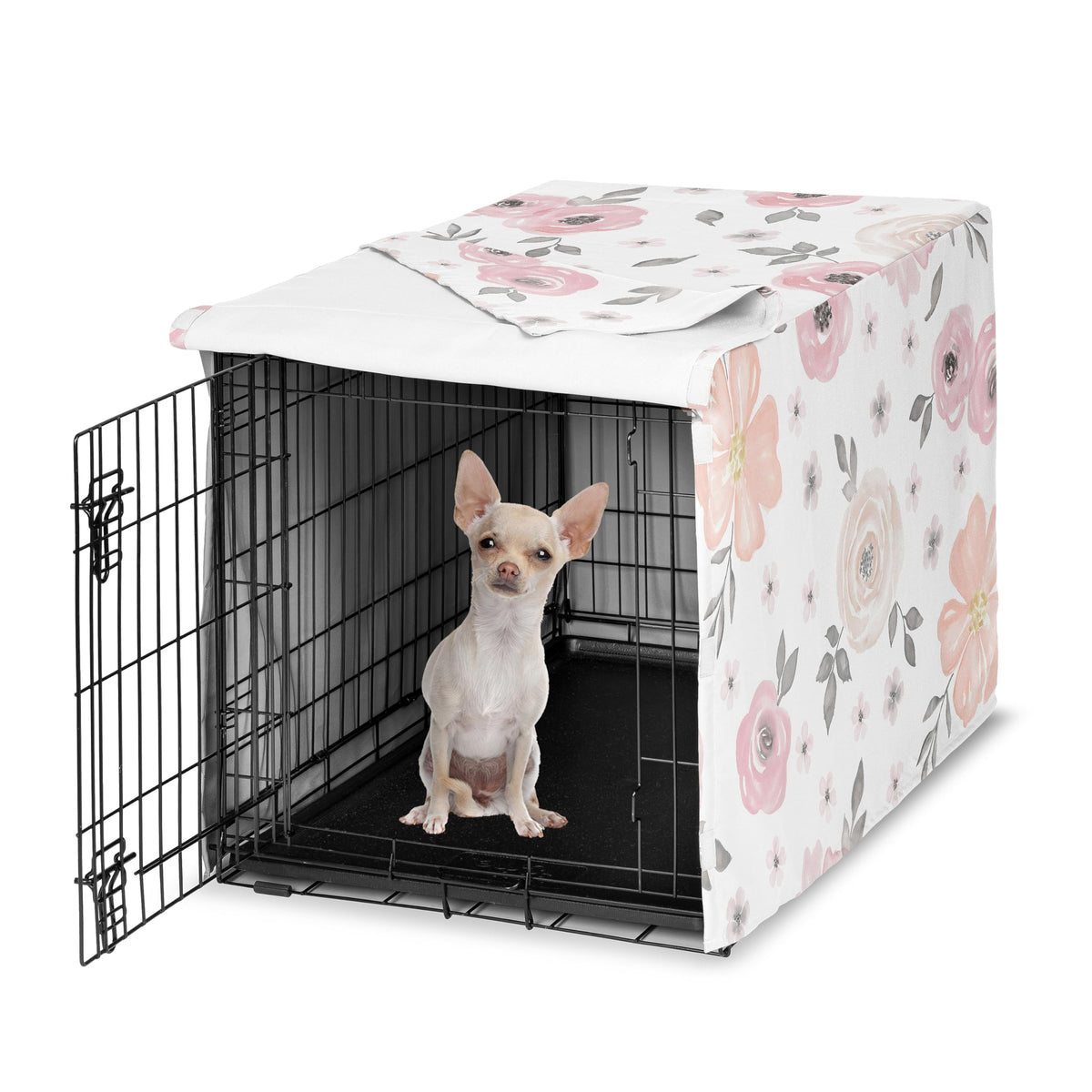 24in. Small Dog Crate Cover (Pink and Grey Watercolor / 24in. x 18.5in. x 20in.)