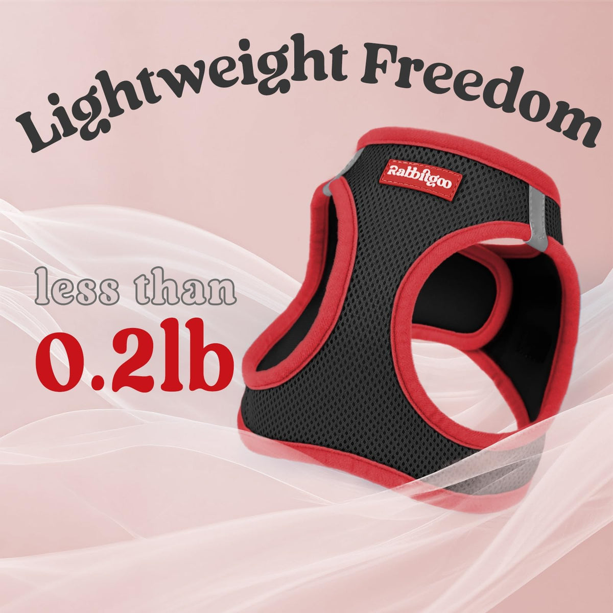 Dog Harness Small Sized and Leash Set (Black & Red / L (Chest: 18.2"-20.5"))