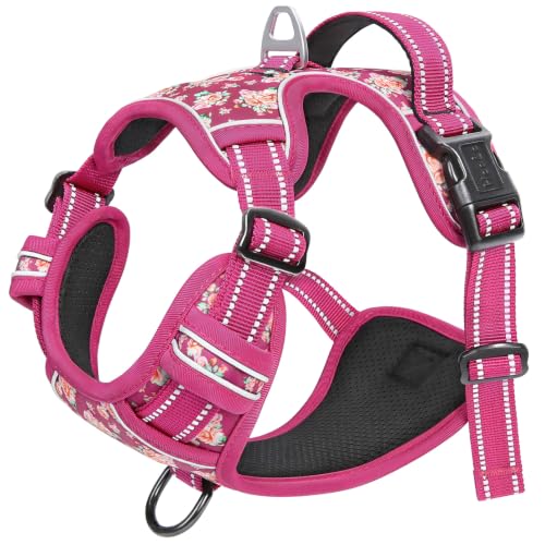 Dog Harness Reflective (M / Flower Rose)