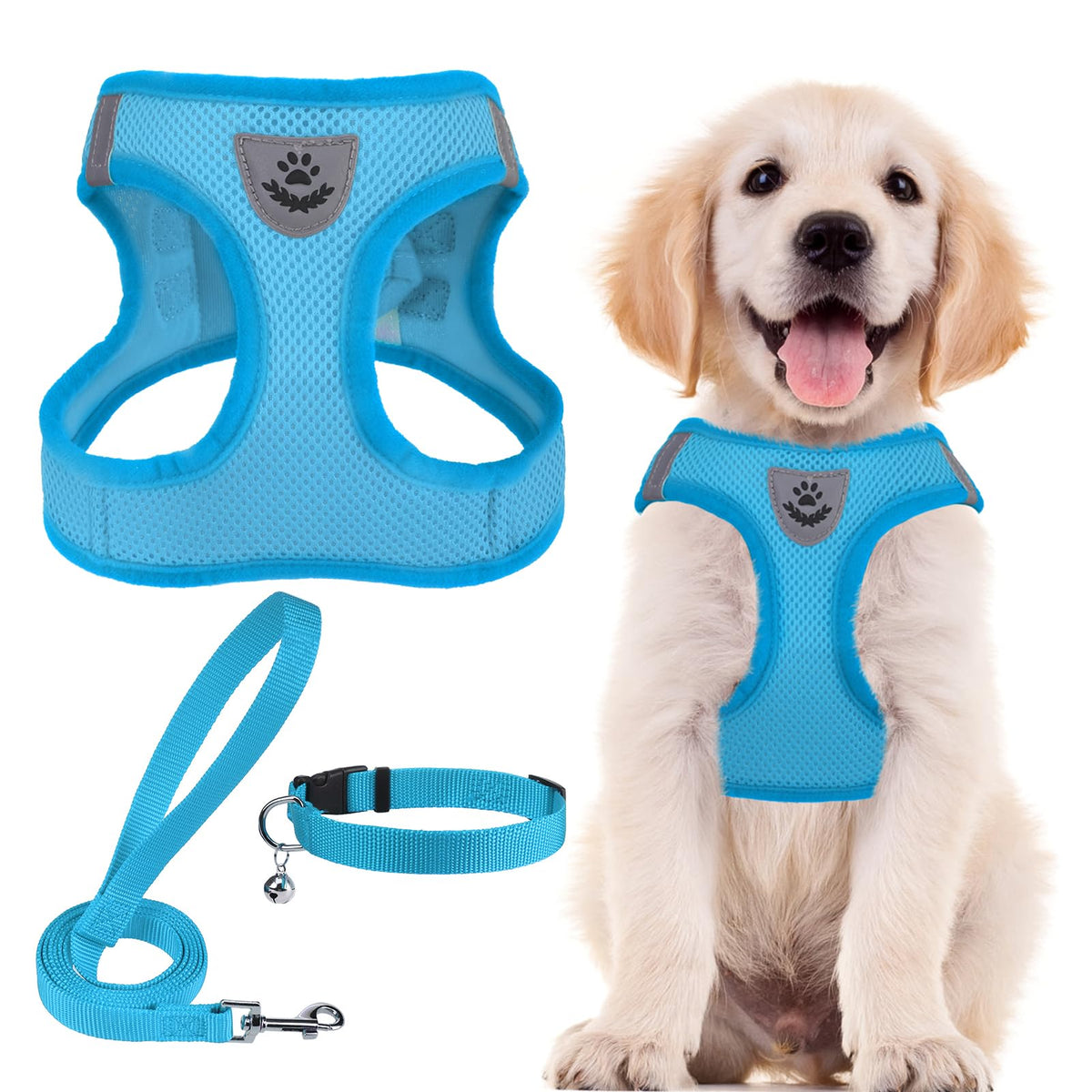 Dog Harness Collar and Leash Set No Pull for Small Medium Sized (Solid LightBlue / S (CHEST 14.5"-16"))