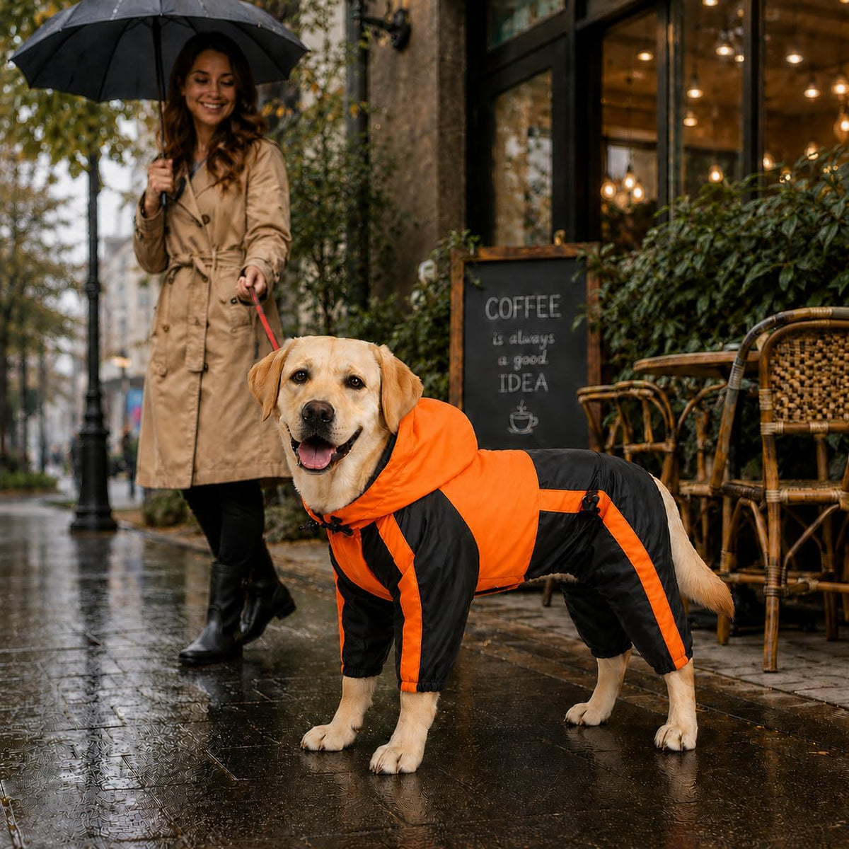 Dog Hooded Raincoat (L-XS (Medium Dog ~20lbs) / Orange)