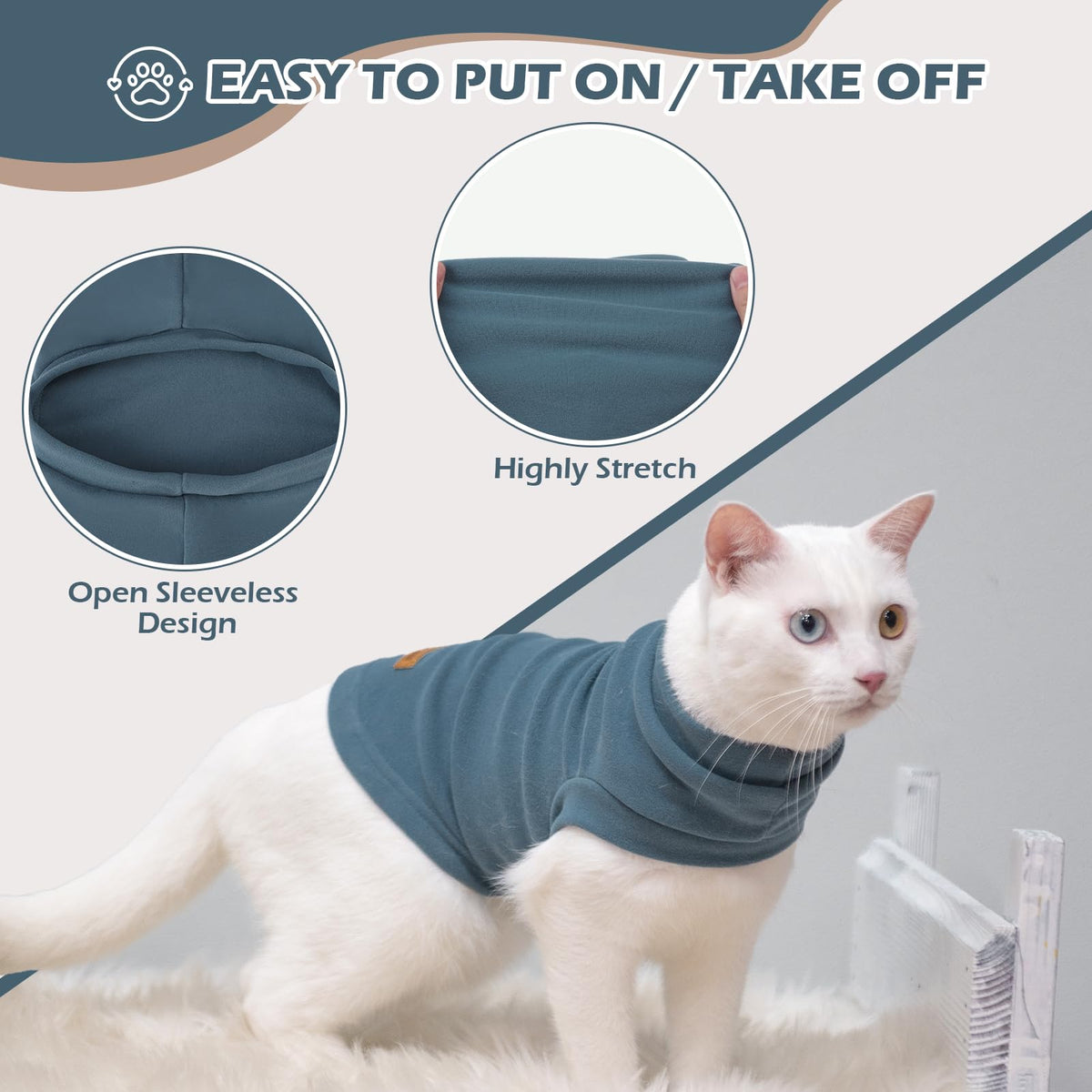 Cat Sweater Warm Fleece Pet Clothes for Cats Only (Blue / Small)