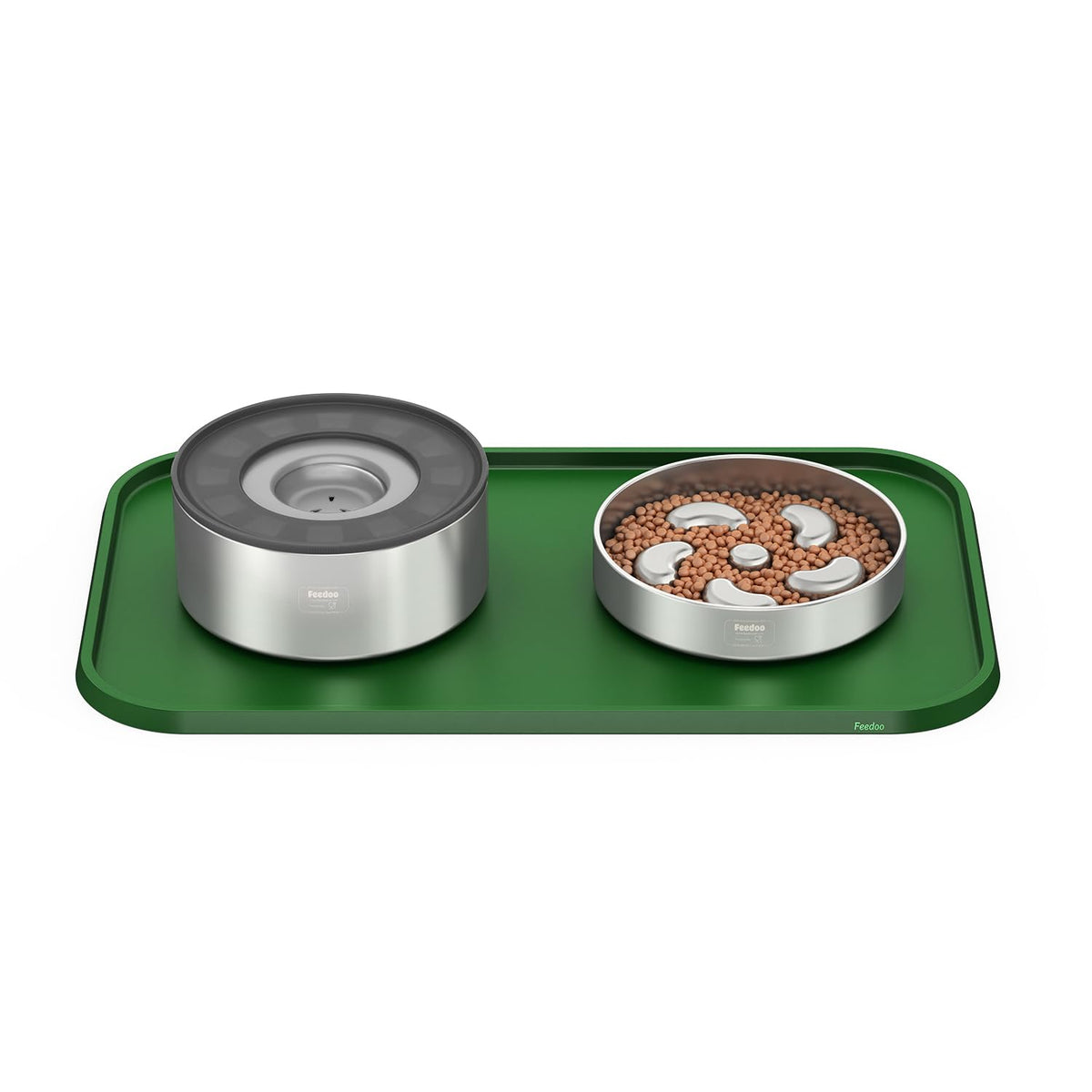 Pet Feeding Mat [Warped Resistant Raised Edge] (23.5"L x 13.5"W / Green)