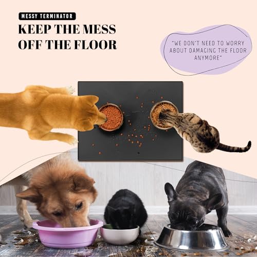 Waterproof Silicone Dog Food Mat for Sloppy Drinkers (Black / 32" x 24")