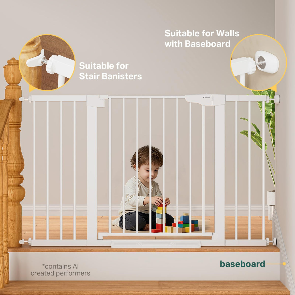 29.7 51.5 in Extra Wide Baby Gate for Stairs (White / 29.7-51.5"W x 30.5"H)