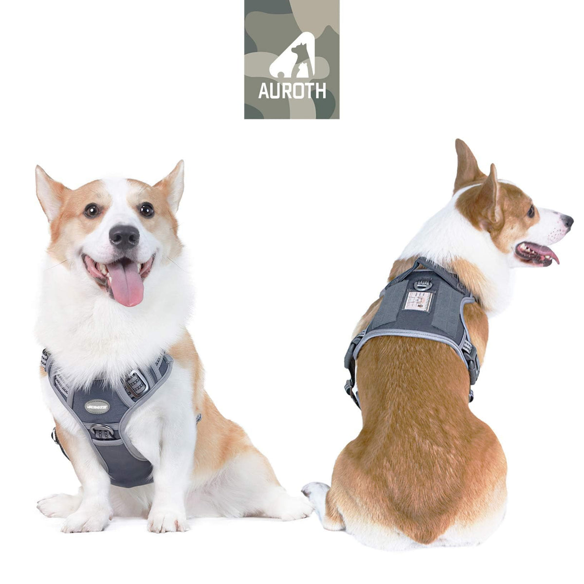 Tactical Dog Harness Medium Sized Dog No Pull Adjustable Dog Vest (Grey / M(Neck:16-22",Chest:22-33"),35-50 lbs)