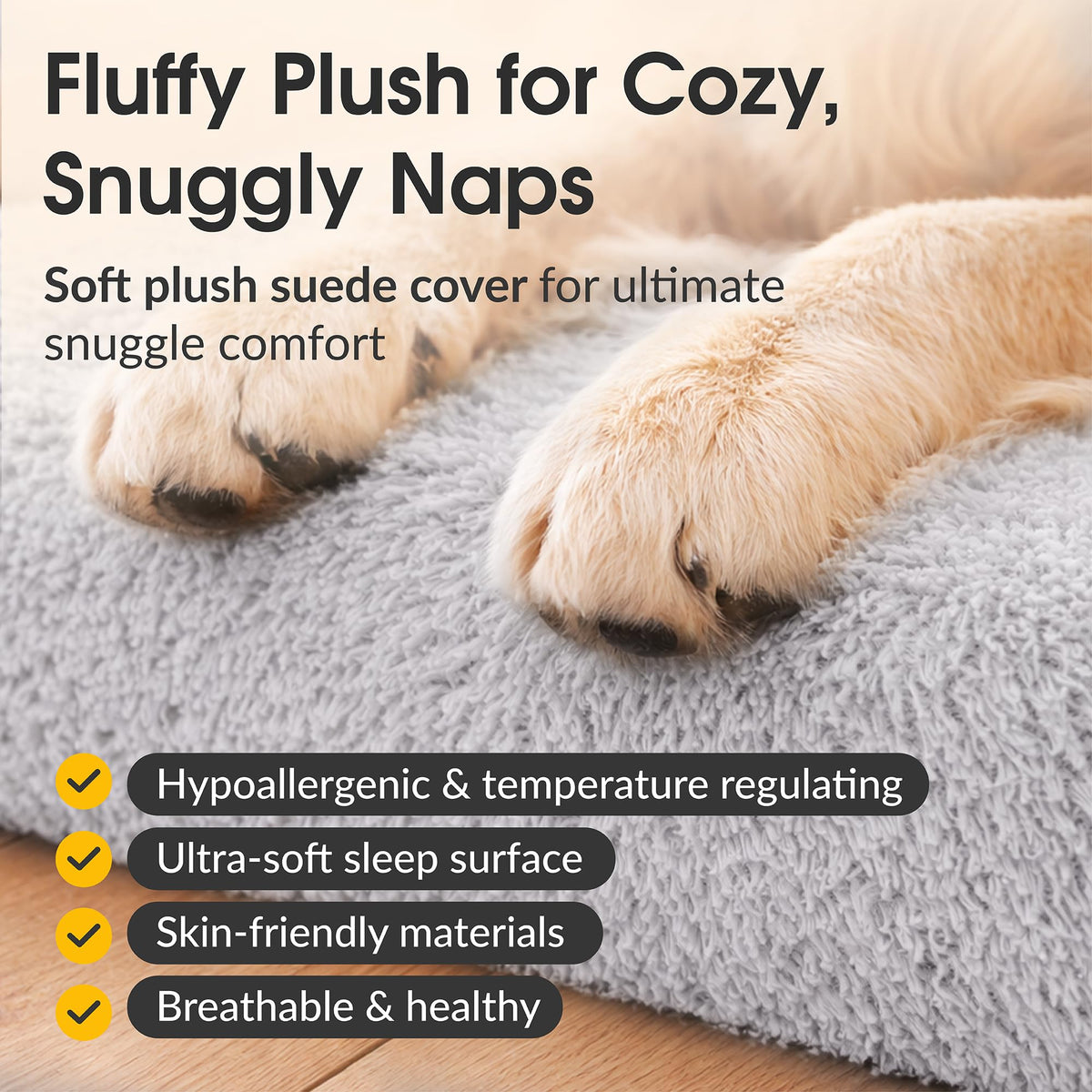 Orthopedic Memory Foam Dog Bed 7" Inch Thick Extra Large Dog Bed with Pillow Fluffy Grey 50"x34"x10" Includes Waterproof Liner & Durable Removable Cover with Smart Design (Grey - Fluffy / XL - 50"x34"x10")