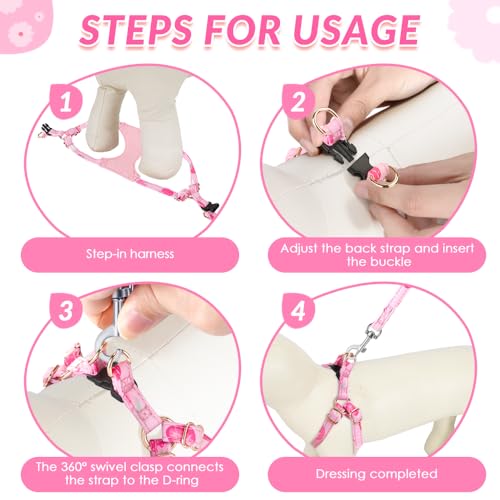 No Pull Dog Harness with Leash for Small Medium Dogs (Medium(18-31lb) / Pink Strawberry)