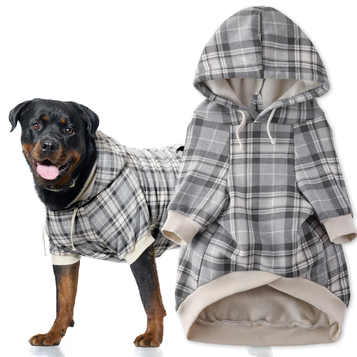 Rocky II Dog Hoodie (Gray Chesterfield Plaid / X-Large (55-80 lbs))