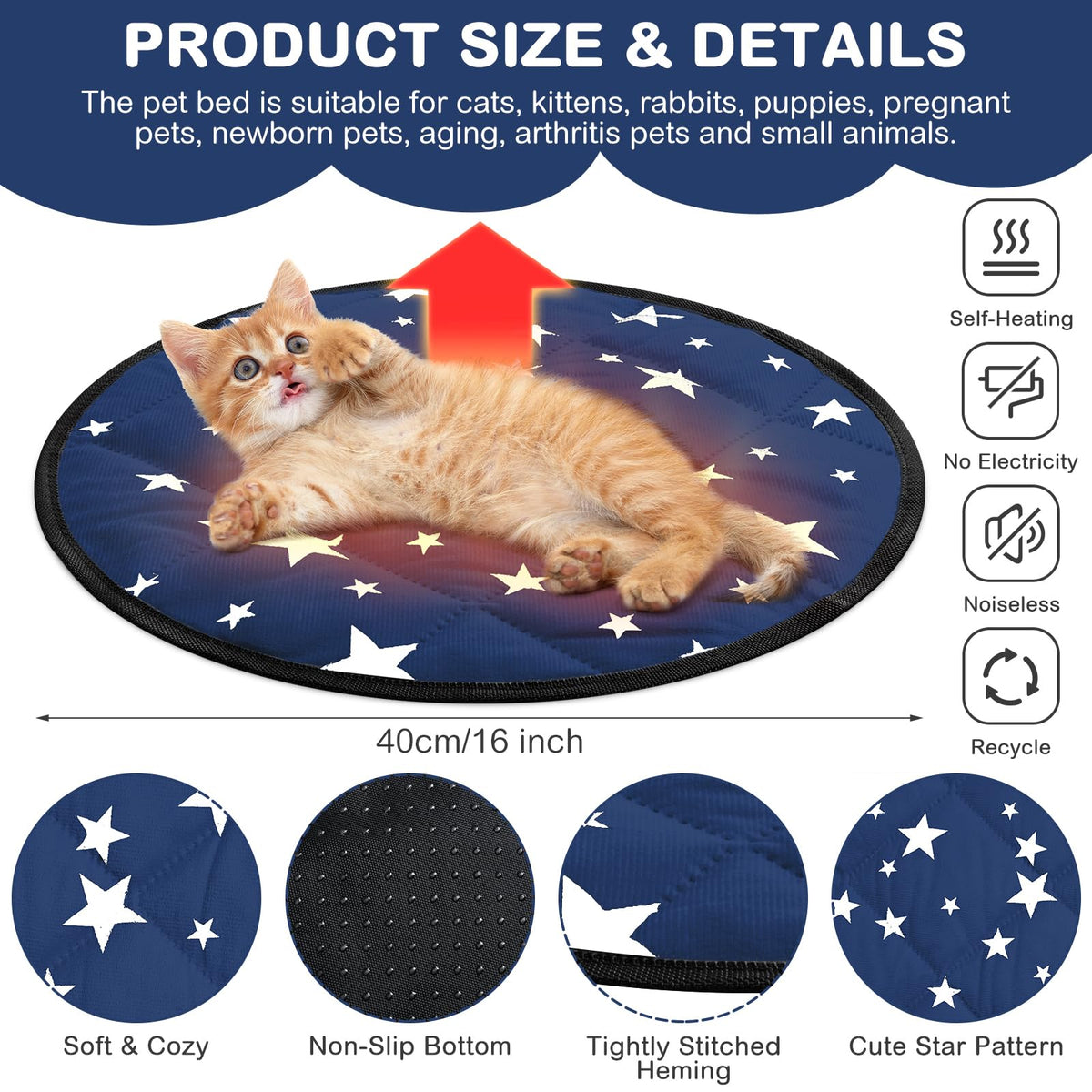 4 Pack Self Warming Cat Bed (Blue / 16'' / Round)