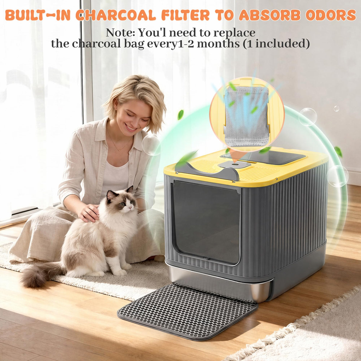 Stainless Steel Cat Litter Box Enclosed (Yellow)
