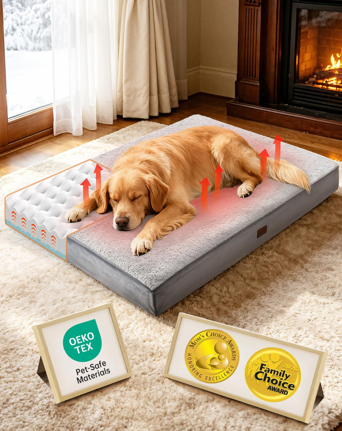 Self Warming Orthopedic XXL Dog Bed (44" x 32"x 3.9" W / 01-Gray)