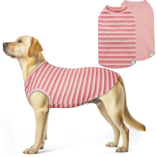 2Pack Waffle Dog Shirt for Large Dogs Striped Dog Sweater Tank Top (XXX-Large (55-75lbs) / 2Pack(Pink+Striped))