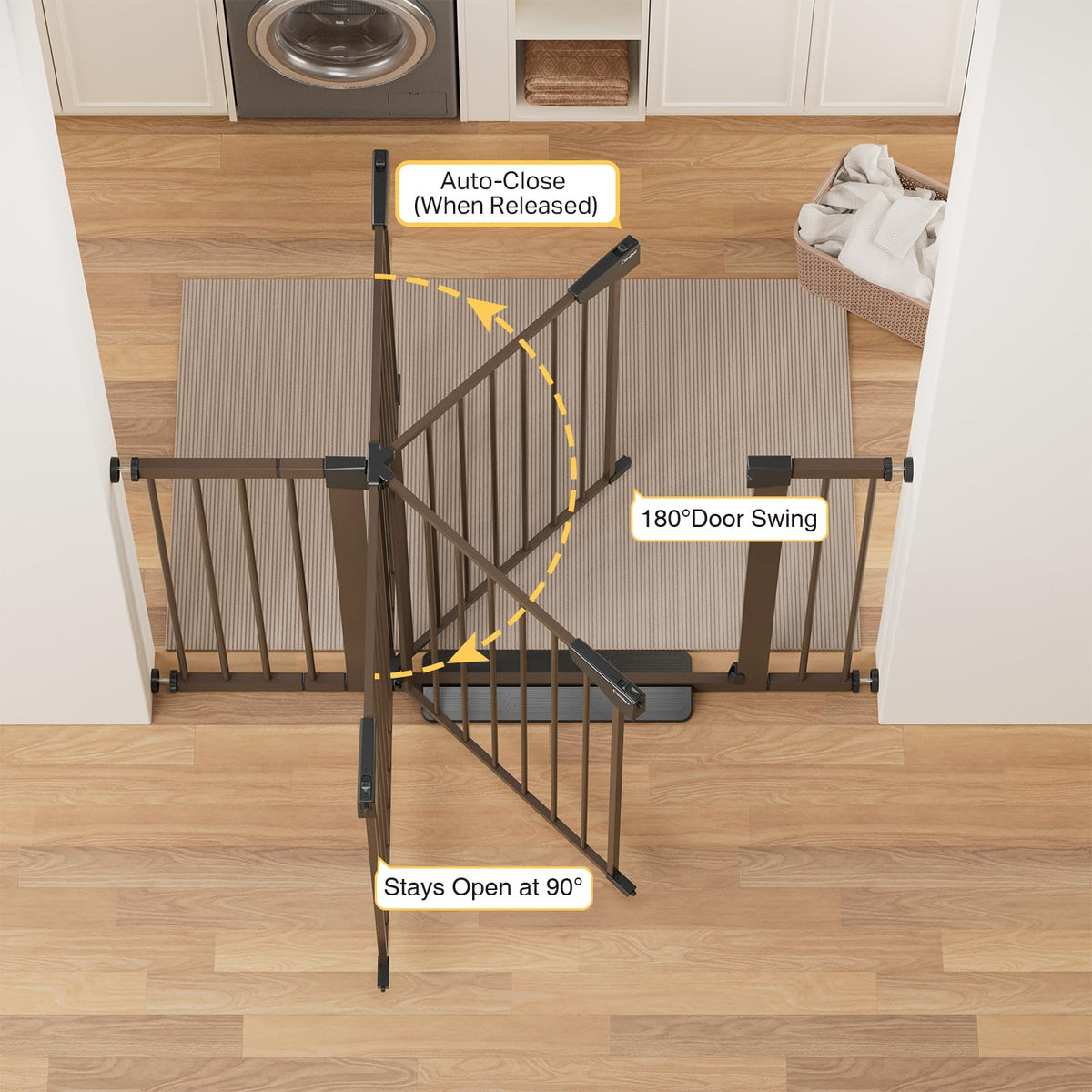 30 48 in Baby Gate for Stairs (Brown / 30-48"W x 30.5"H)
