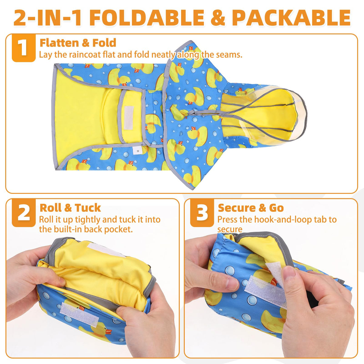 2-in-1 Reversible Large Dog Raincoat, Hooded Rain Jacket Poncho (L:25-40lbs / YELLOW)