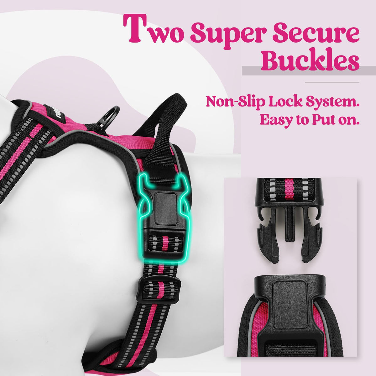 Dog Harness No Pull for Large Dogs with 2 Leash Clips (X-Large / Hot Pink)