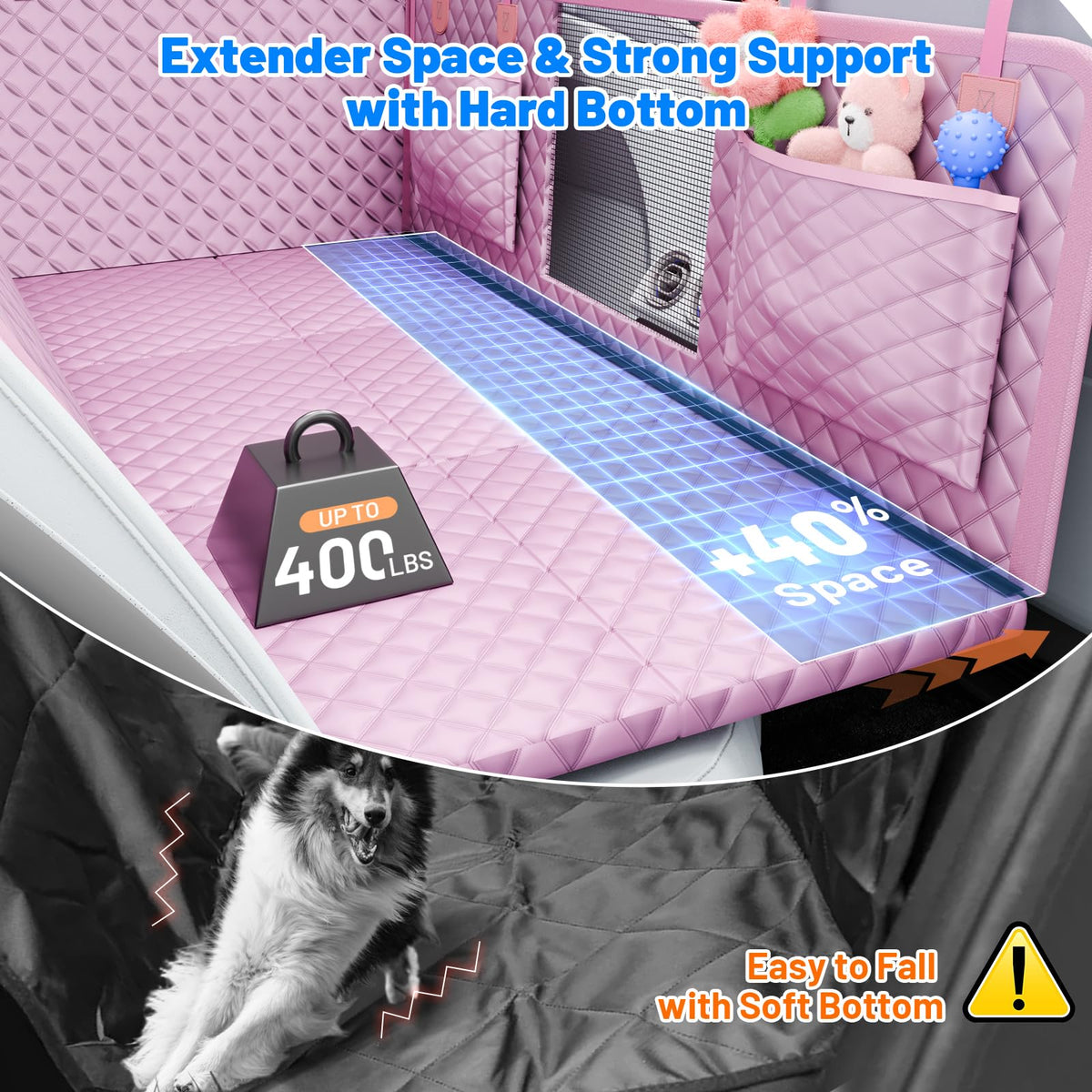 Dog Car Seat Cover for Back Seat (Pink / L - For Cars/SUV/ Sedans/MPV)