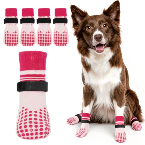 2 Pairs Anti Slip Dog Socks with Grips (Xl(paw width: 3.3") / pink)