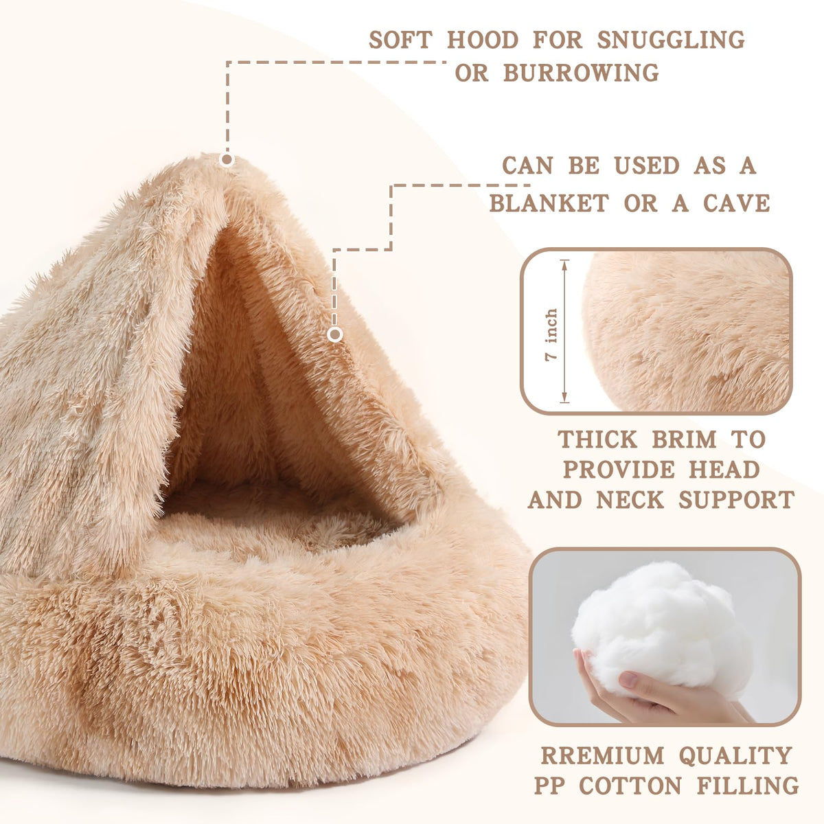 Calming Donut Dog Bed (Gradient BeigeBrown / Medium 25.5''x25.5''x9'')