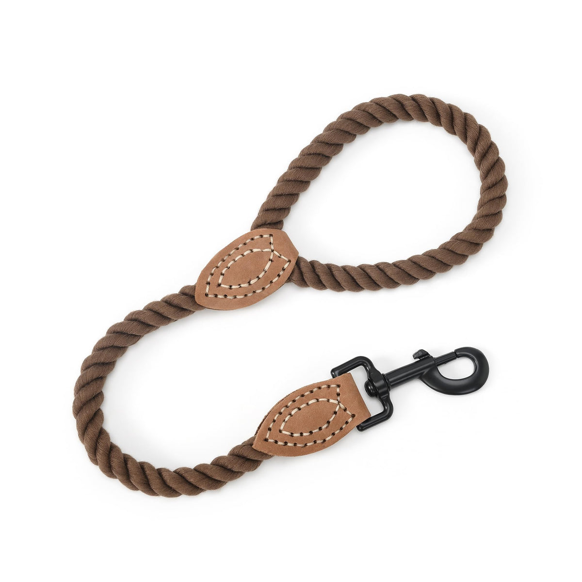 Dog Leash Braided Cotton Rope with Leather (Dark Brown / 18 Inch-1/2")