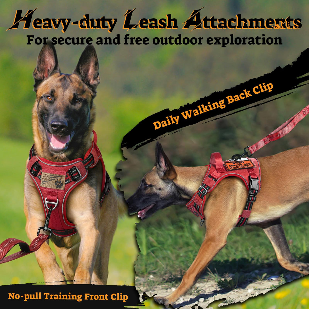 Tactical Dog Harness for Large Dogs (Xl(chest:23.6"-41.8",neck:21.7"-32.3",back:9.1") / Red)