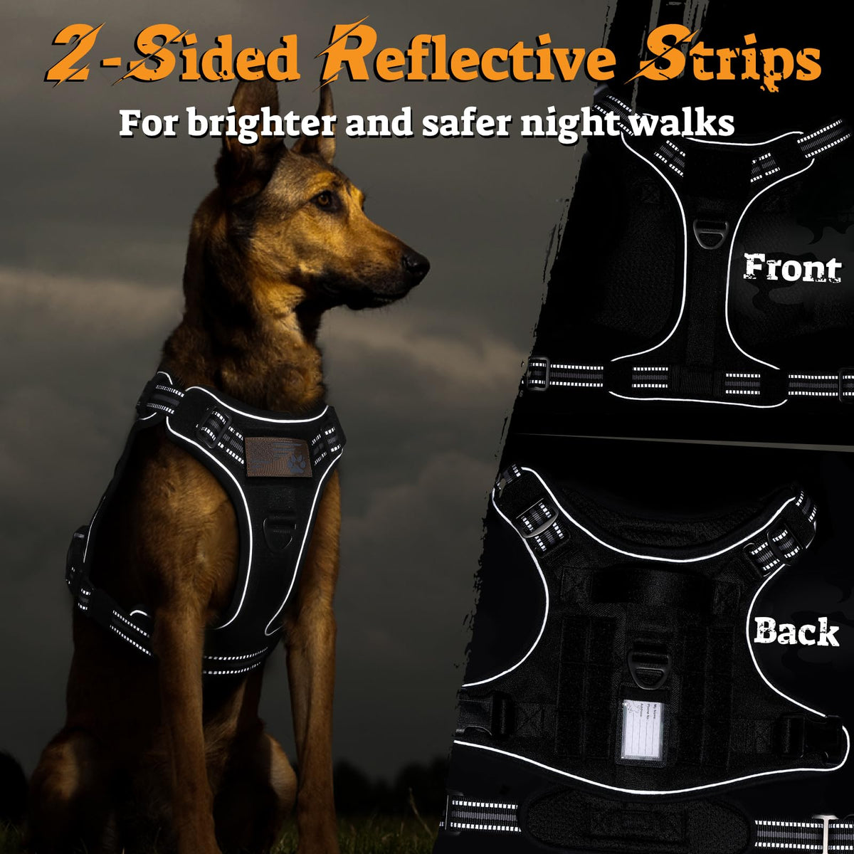 Tactical Dog Harness for Large Dogs (L(Chest:22"-37",Neck:21.1"-30.3",Back:8.3") / Black)
