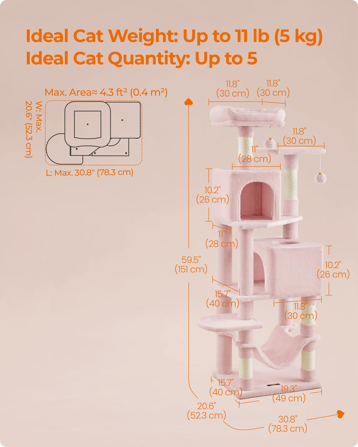 Cat Tree 59.5 (59.5 Inches / Jelly Pink)