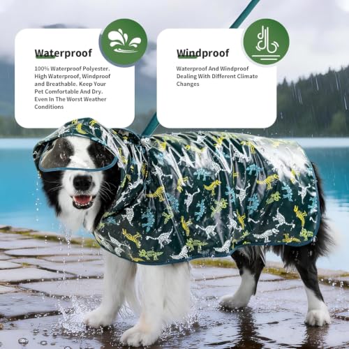 Dog Raincoat Waterproof Windproof Dog Rain Jacket with Hood (Green / 4XL(50-55lbs))