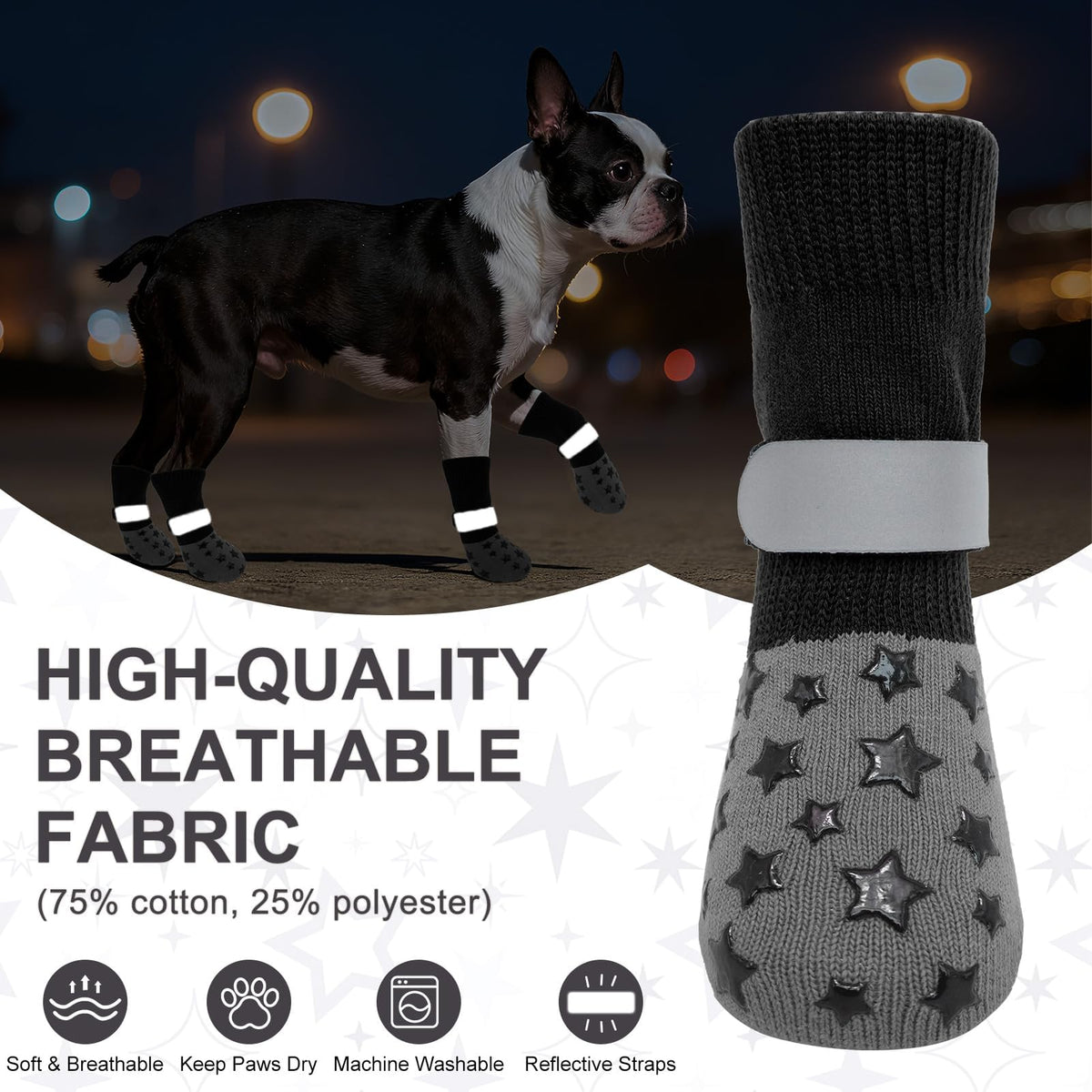 Dog Socks to Prevent Licking Paws Double Sided Grip Traction (black / M(2.1"-2.55" W | Pack of 4))