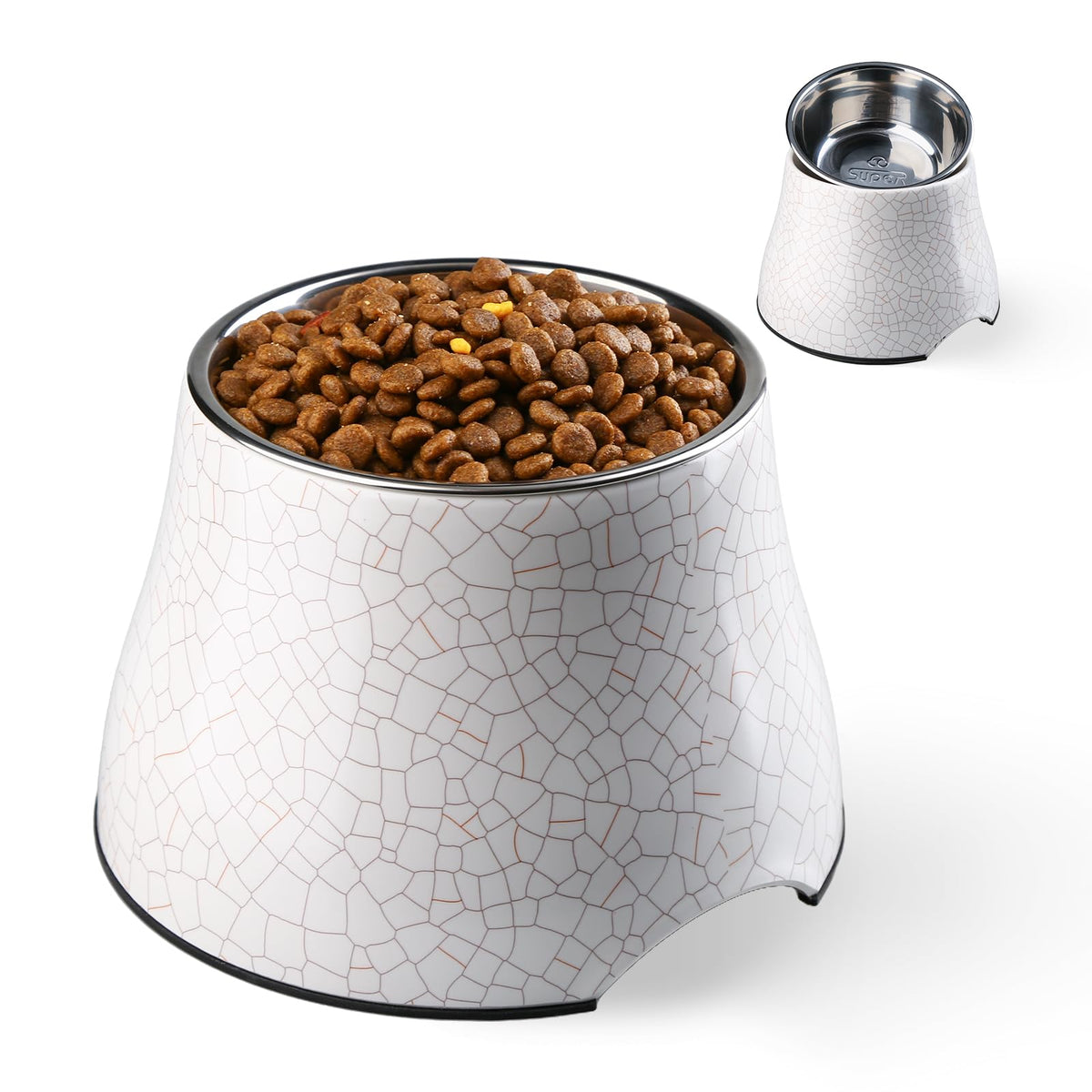 Elevated Dog Bowls with Stainless Steel Bowl (White-Crackle / S/1 Cup)