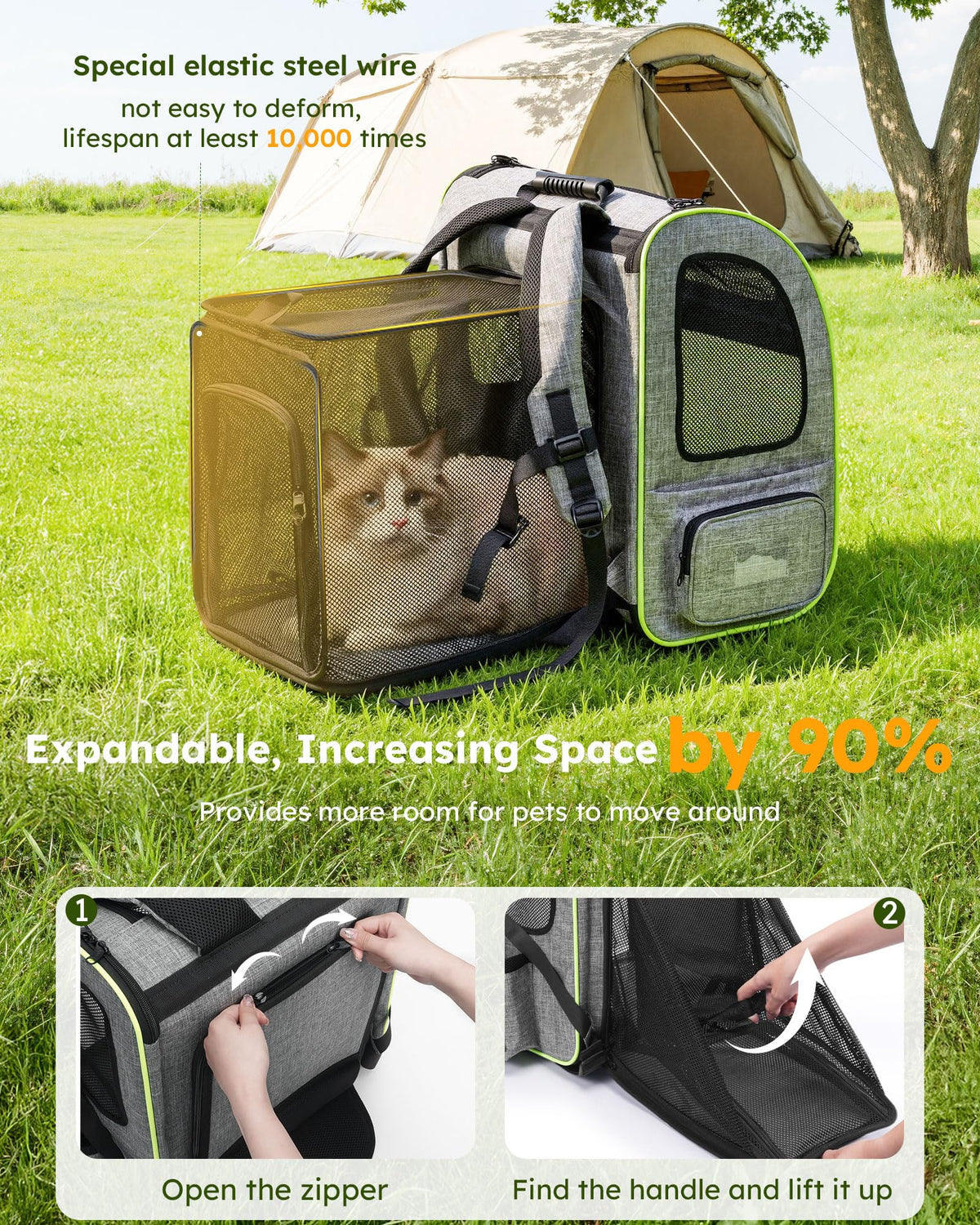 XL Cat Backpack Expandable (Grey / 15.4"L x 11.0"W x 19.0"H)