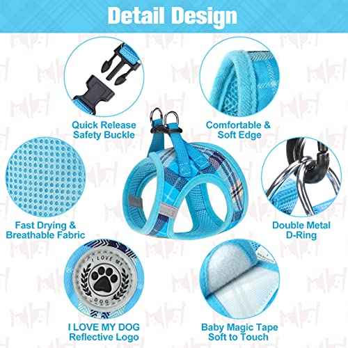 Small Dog Harness and Leash Set (XSmall(Chest Girth 13" - 14.5") / Blue)