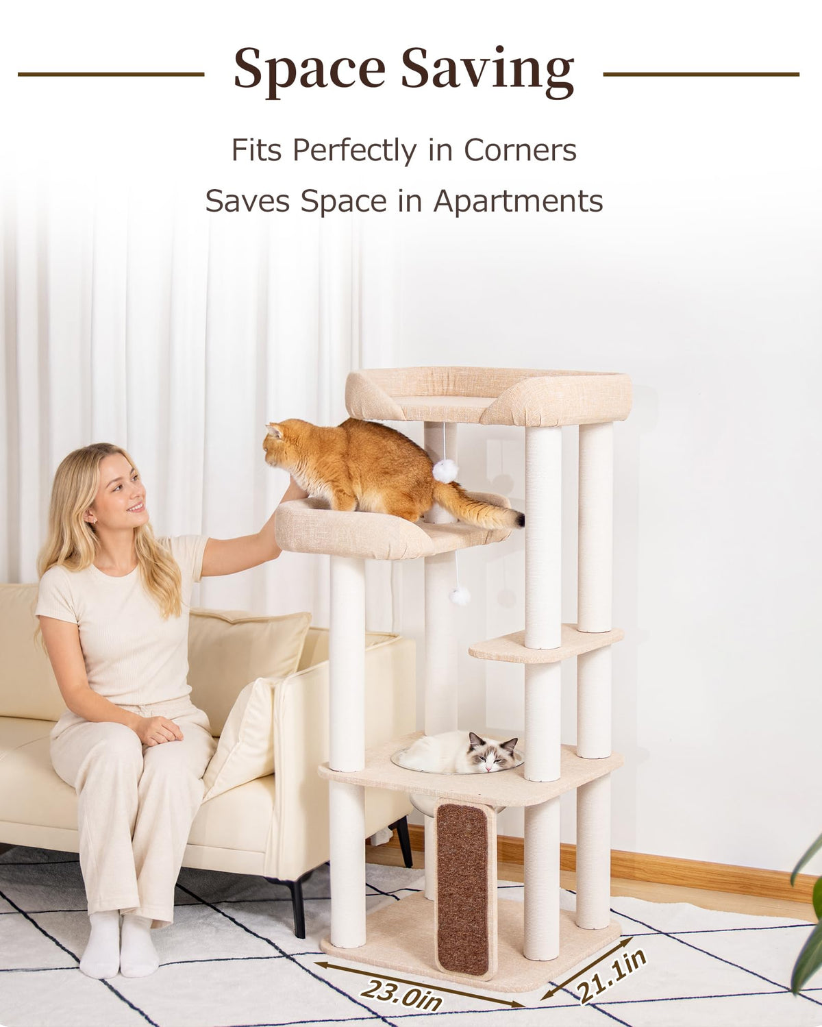 53" Cat Tree Tower for Large Cats (Ivory 53")