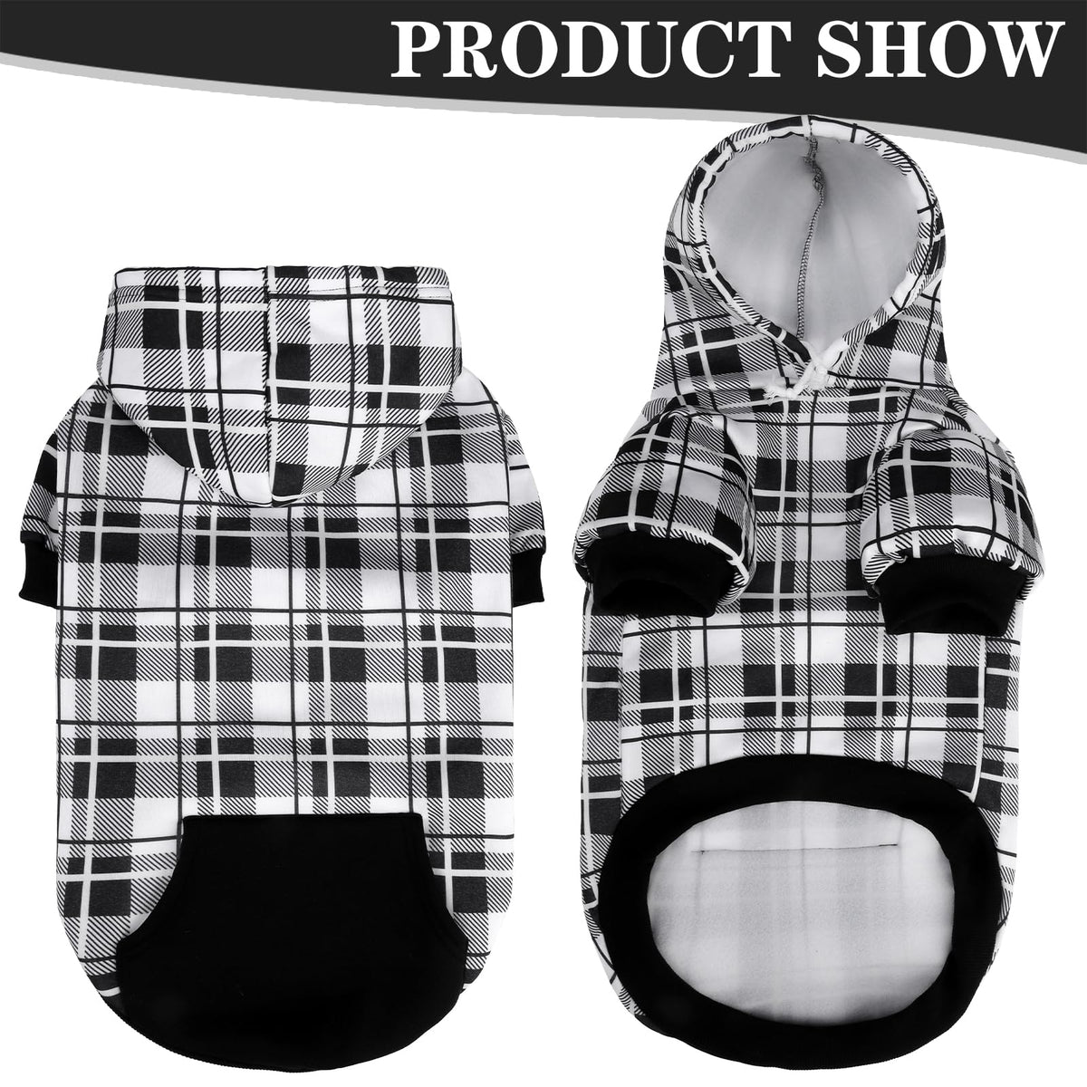 Plaid Dog Hoodie (Black & White / XL-XXLarge)
