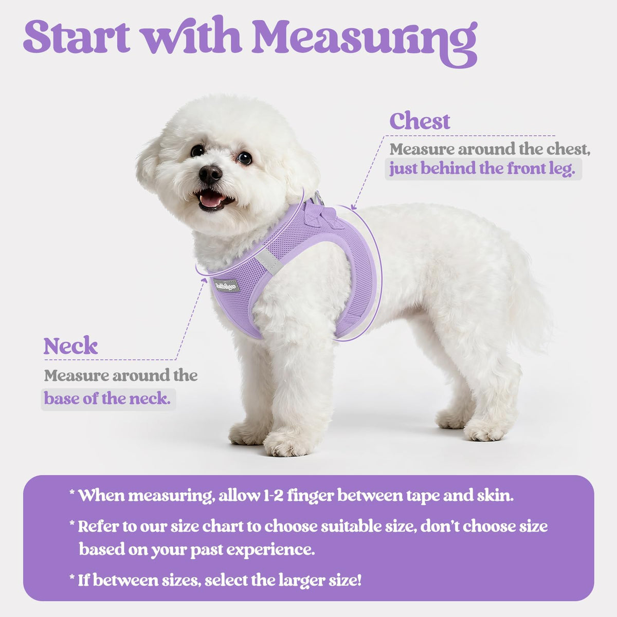 Dog Harness Medium Sized and Leash Set (Light Purple / M (chest: 16 - 18.5"))