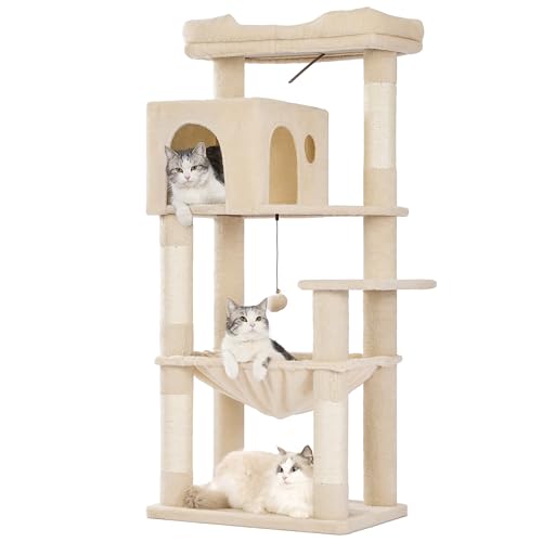 53”Cat Tree with Hammock & Oversized Top Bed for Big Cats (XLarge-53" / Beige)