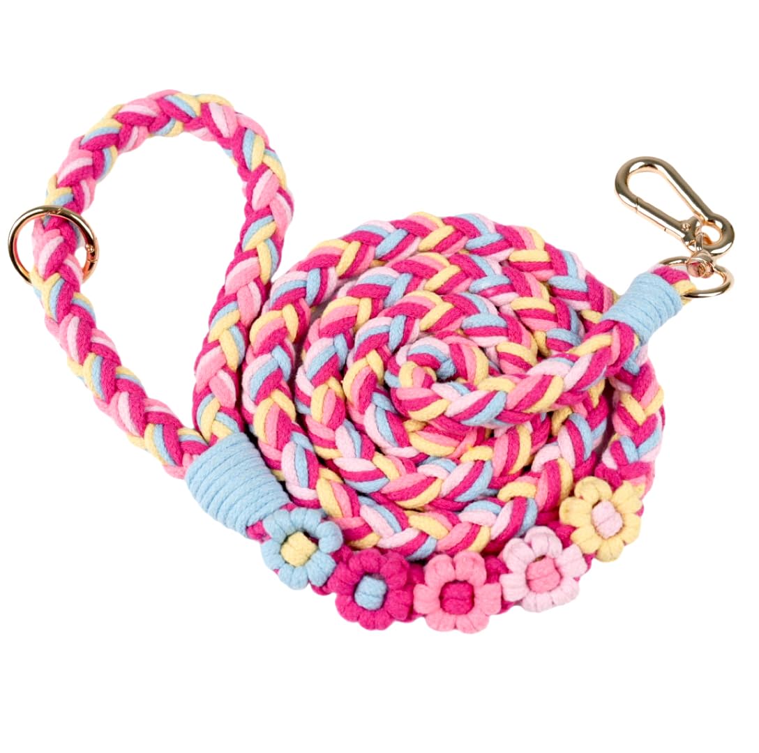 5FT Braided Cotton Rope Leash for Small (Candy Blossom)