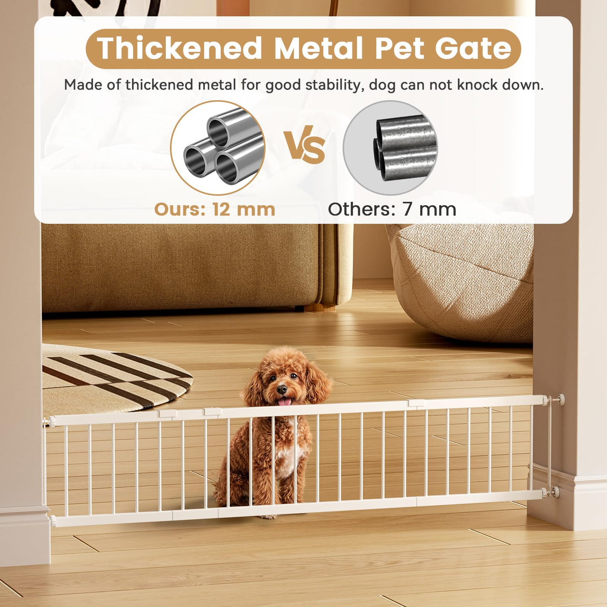 Dog Gate - 18"-45" Adjustable Extra Wide Metal Baby Gate to Step Over, 10" Tall Small Pet Gate with 3 Extension Kits, Pressure Mounted for Doorways & Stairs (18-45''W*10''H / White)