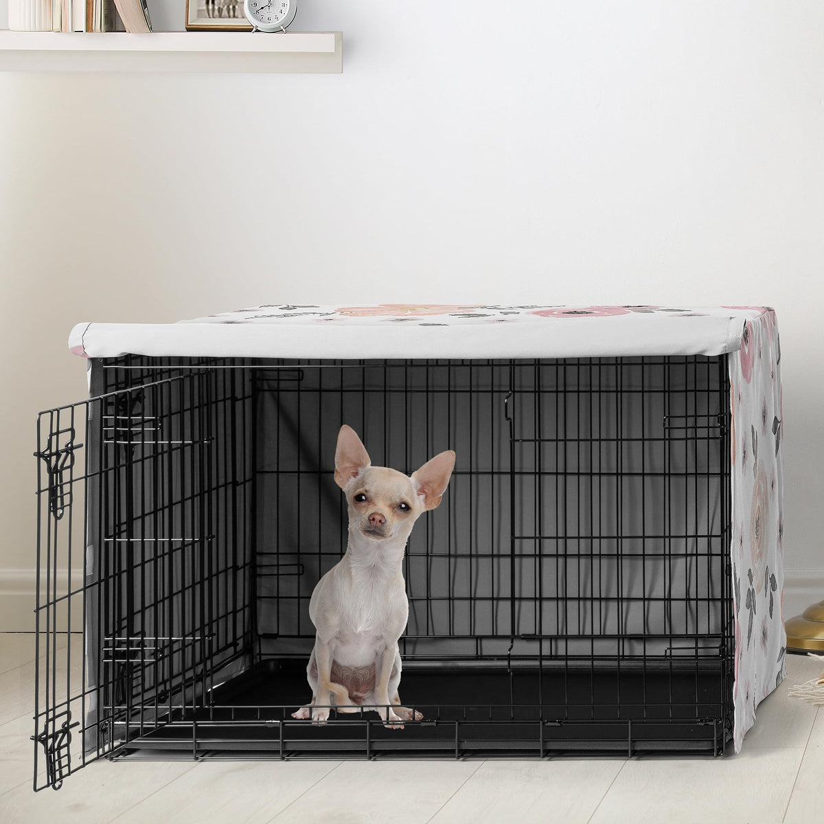 24in. Small Dog Crate Cover (Pink and Grey Watercolor / 24in. x 18.5in. x 20in.)