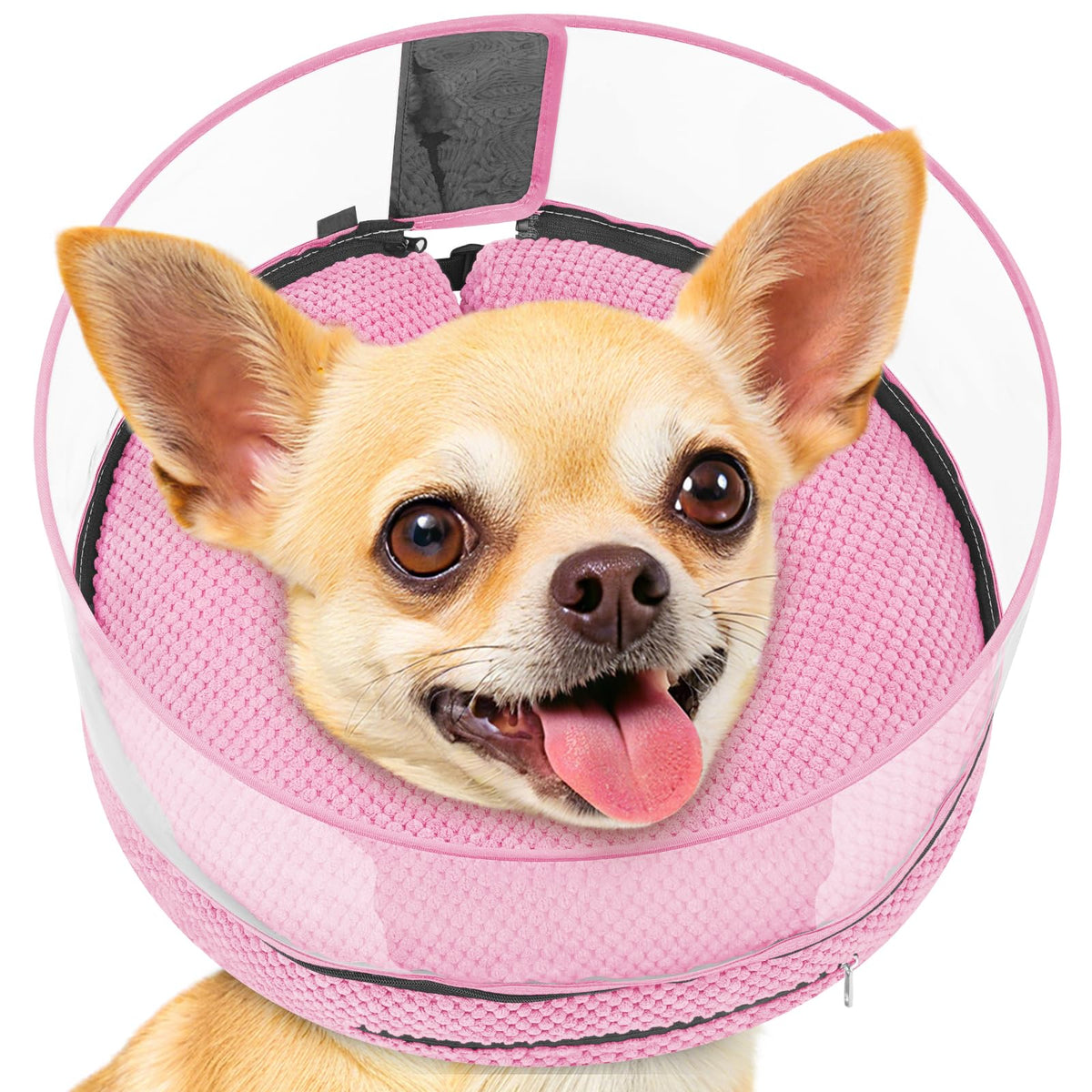 Inflatable Dog Cone with Clear Shield for Added Coverage (Pink / S (Neck: 5"-8"))