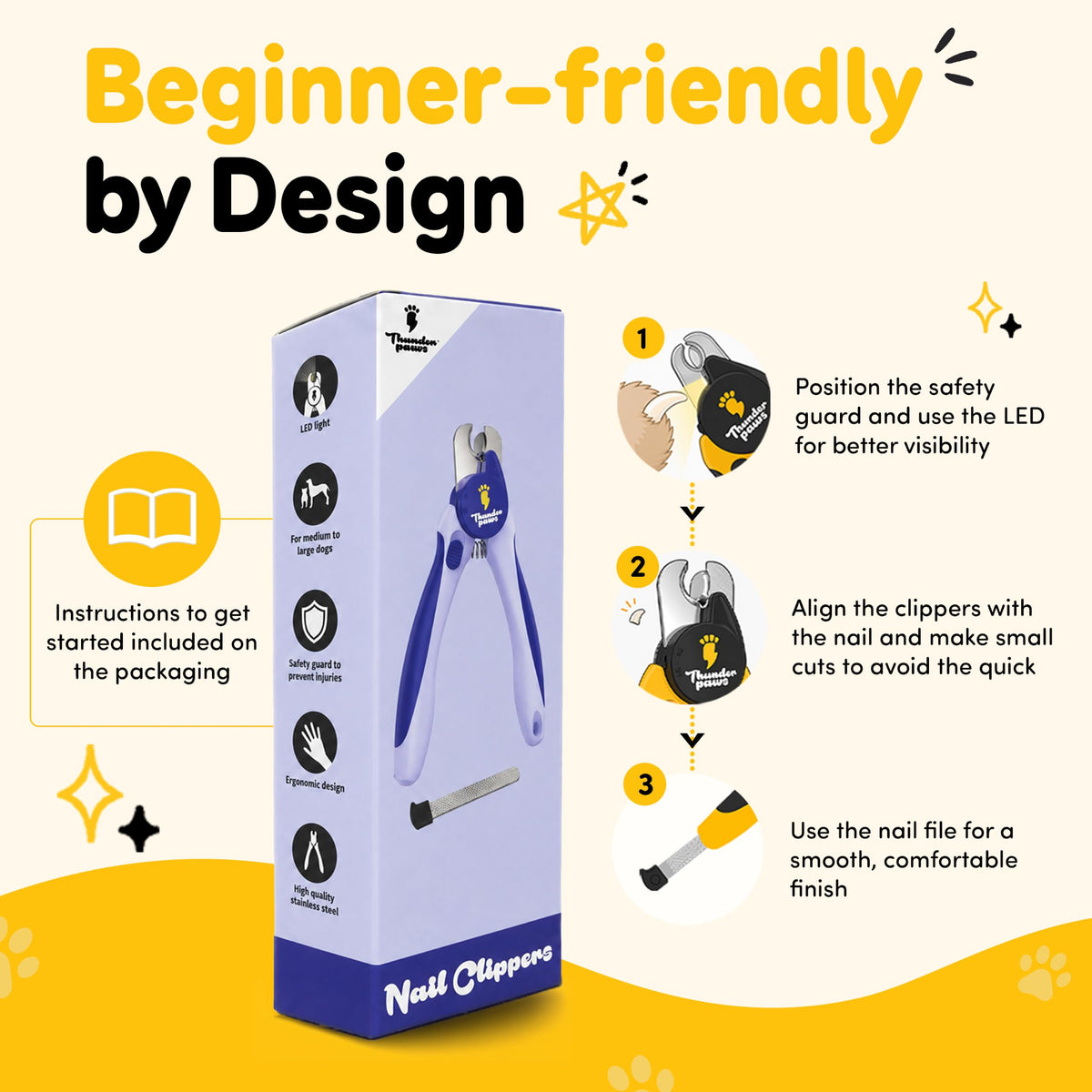 LED Dog Nail Clippers with Light (Blue / Large)